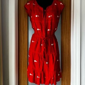 Anthropologie Red Midi Dress with White Accents